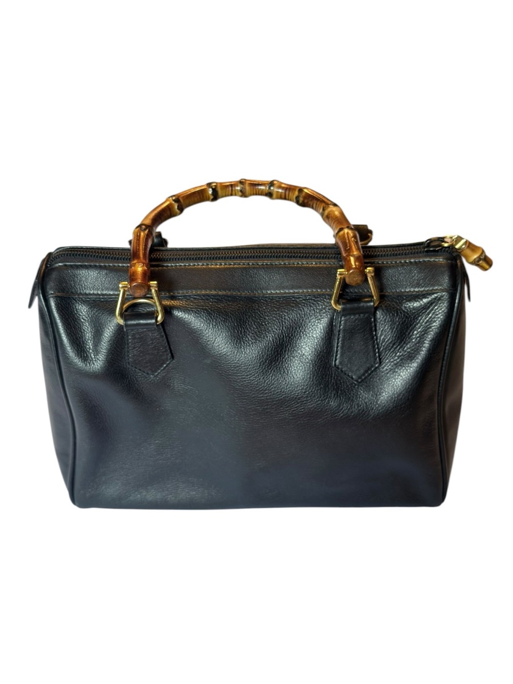 Vintage Gucci Bamboo Small Boston Bag Black Leather w/ original Crossbody strap
